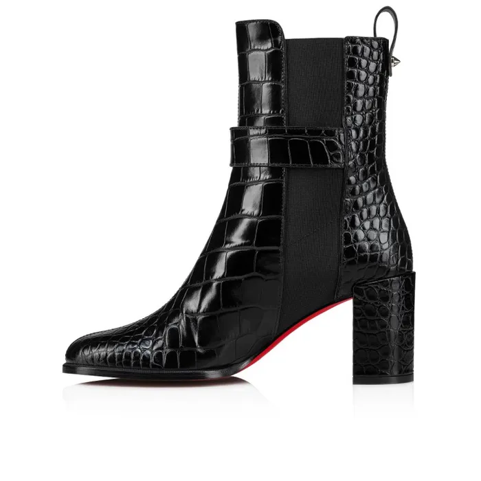 Women CL Chelsea Booty 70 Mm Low Boots 8211 Alligator Embossed Calf Leather 8211 Black Christian Louboutin Boots