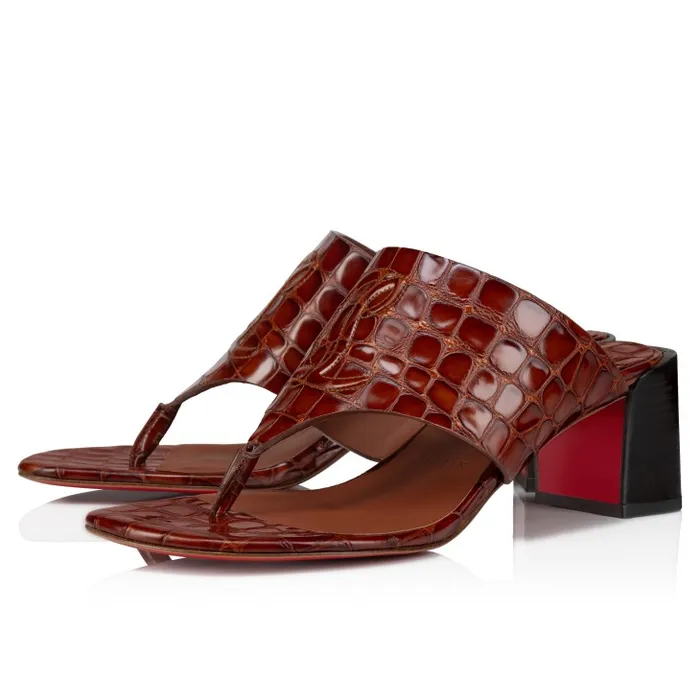 Women CL Tongamule 55 Mm Mules 8211 Alligator Embossed Calf Leather 8211 Acajou Christian Louboutin Sandals and Slides