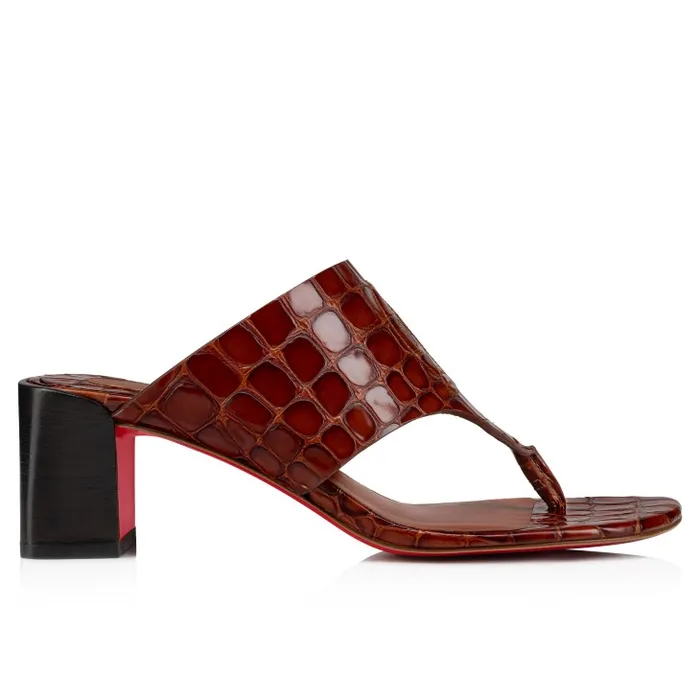 Women CL Tongamule 55 Mm Mules 8211 Alligator Embossed Calf Leather 8211 Acajou Christian Louboutin Sandals and Slides