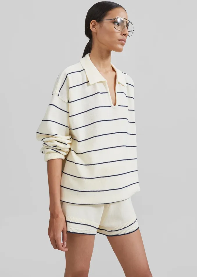 Women Claudia Lightweight Knit Sweater 8211 CreamNavy Stripe The Frankie Shop Knitwear