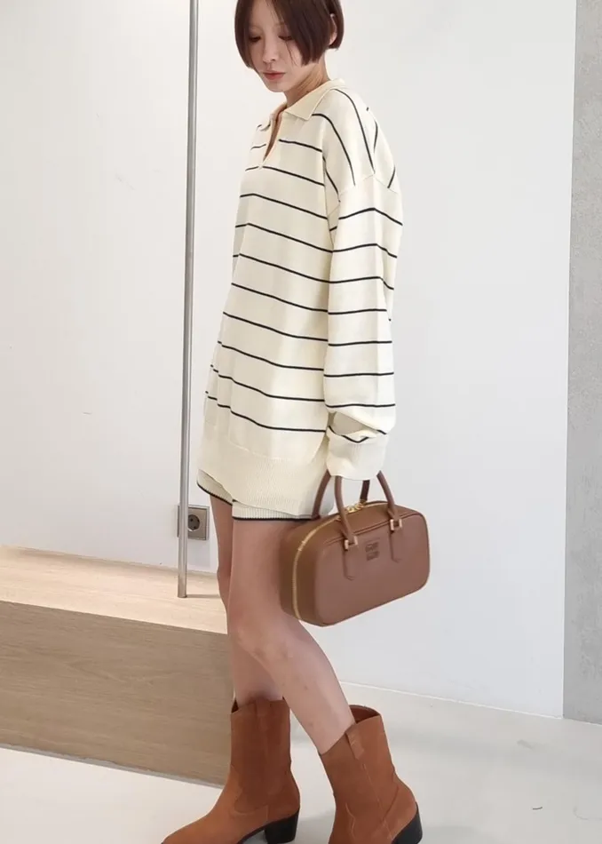 Women Claudia Lightweight Knit Sweater 8211 CreamNavy Stripe The Frankie Shop Knitwear