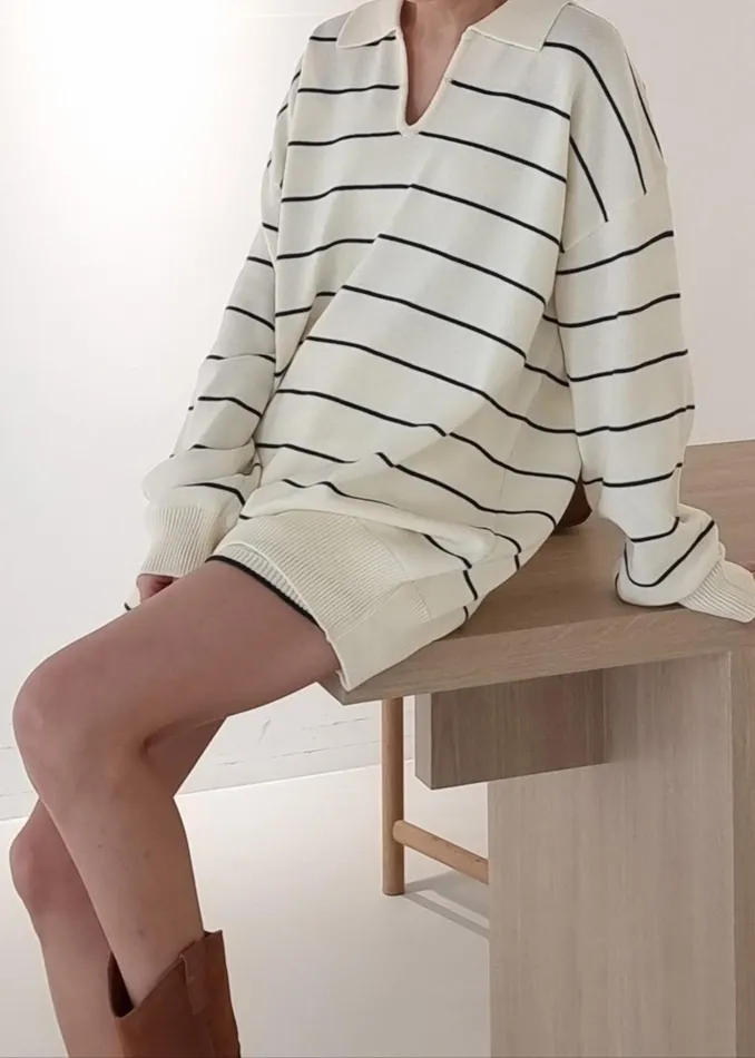 Women Claudia Lightweight Knit Sweater 8211 CreamNavy Stripe The Frankie Shop Knitwear