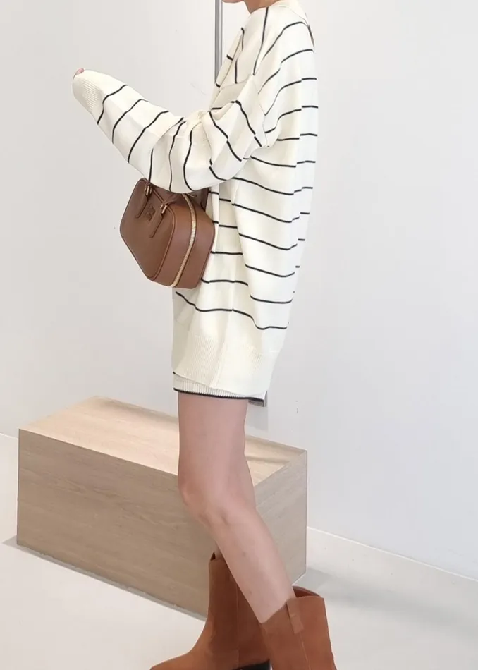 Women Claudia Lightweight Knit Sweater 8211 CreamNavy Stripe The Frankie Shop Knitwear