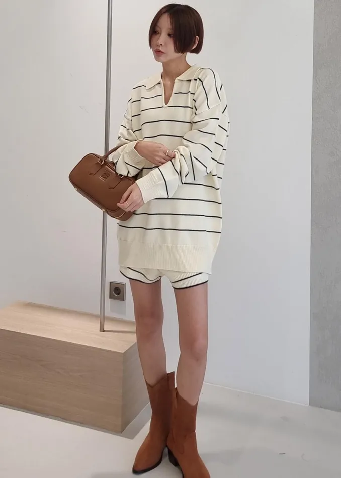 Women Claudia Lightweight Knit Sweater 8211 CreamNavy Stripe The Frankie Shop Knitwear