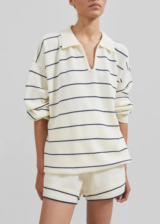 Women Claudia Lightweight Knit Sweater 8211 CreamNavy Stripe The Frankie Shop Knitwear