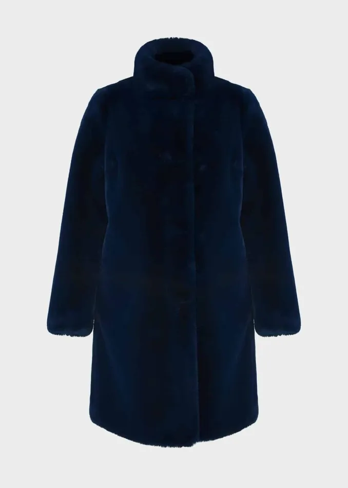 Women Coats and Jackets Hobbs Maddox Faux Fur Coat Steel Blue