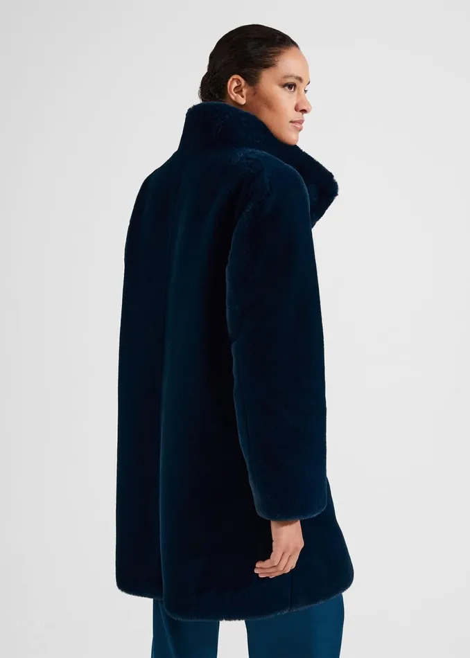 Women Coats and Jackets Hobbs Maddox Faux Fur Coat Steel Blue