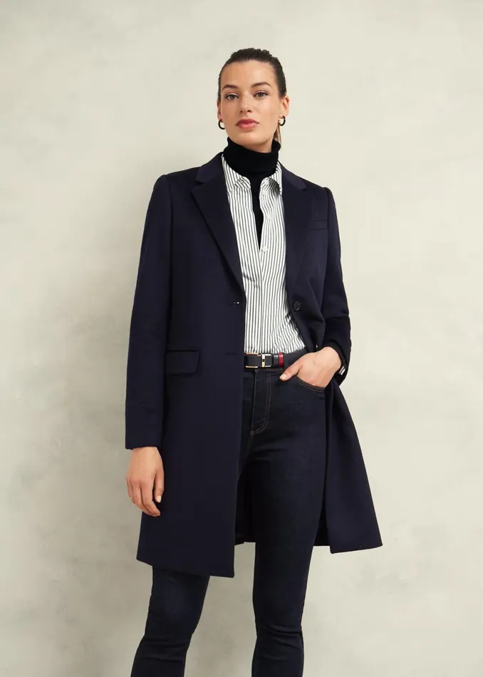 Women Coats and Jackets Hobbs Petite Cavendish Wool Coat Navy