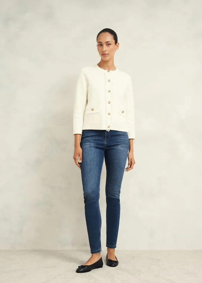 Women Coats and Jackets Hobbs Sairey Cotton Wool Knitted Jacket Warm Ivory