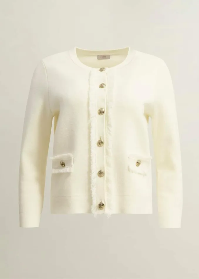 Women Coats and Jackets Hobbs Sairey Cotton Wool Knitted Jacket Warm Ivory