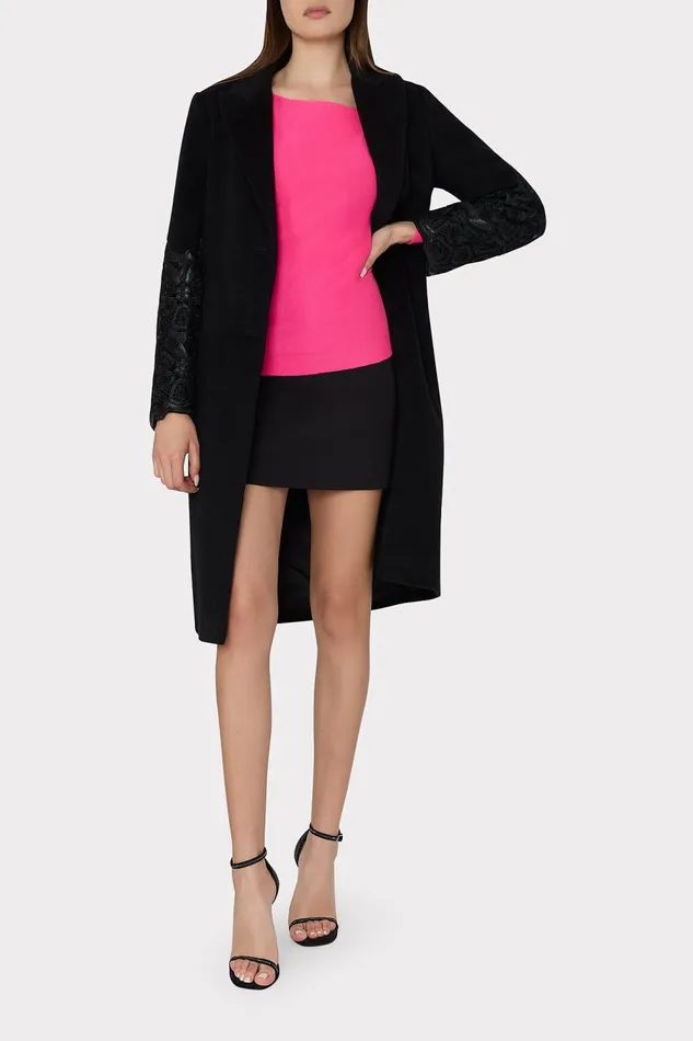 Women Coats and Jackets Milly Faux Leather Sleeve Coat Black Women Coats and Jackets Milly Faux Leather Sleeve Coat Black
