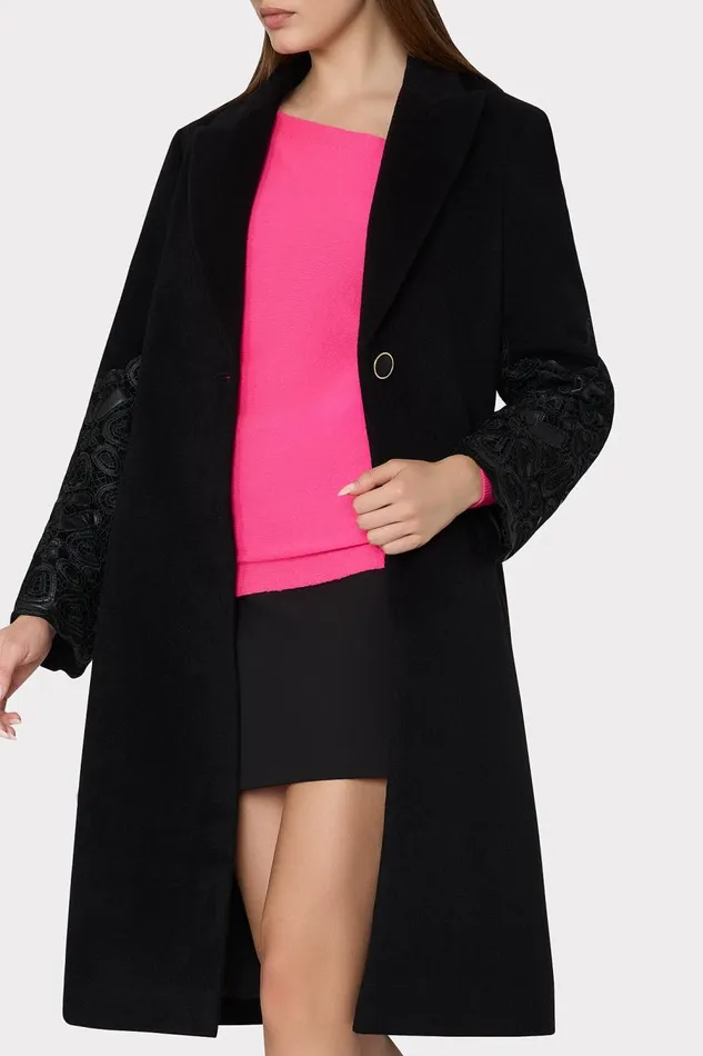 Women Coats and Jackets Milly Faux Leather Sleeve Coat Black Women Coats and Jackets Milly Faux Leather Sleeve Coat Black