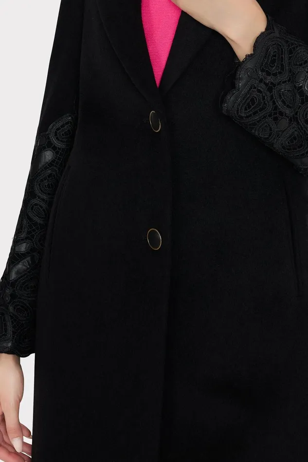 Women Coats and Jackets Milly Faux Leather Sleeve Coat Black Women Coats and Jackets Milly Faux Leather Sleeve Coat Black