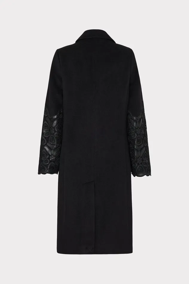 Women Coats and Jackets Milly Faux Leather Sleeve Coat Black Women Coats and Jackets Milly Faux Leather Sleeve Coat Black