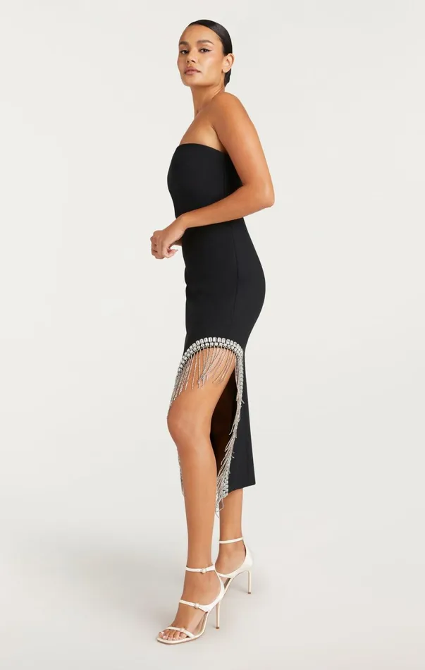 Women Cocktail and Evening Cinq Sept Rhinestone Fringe Sammy Dress Black