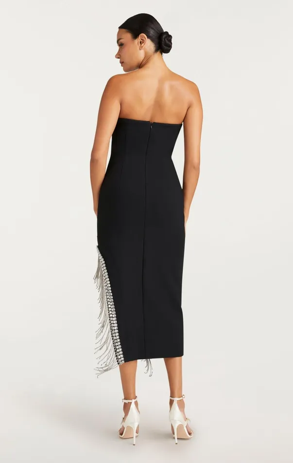Women Cocktail and Evening Cinq Sept Rhinestone Fringe Sammy Dress Black