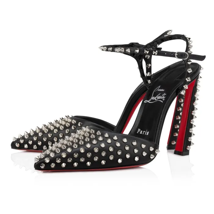 Women Condora Riviera Spikes 100 Mm Pumps 8211 Nappa Leather And Silver Spikes 8211 Black Christian Louboutin Pumps