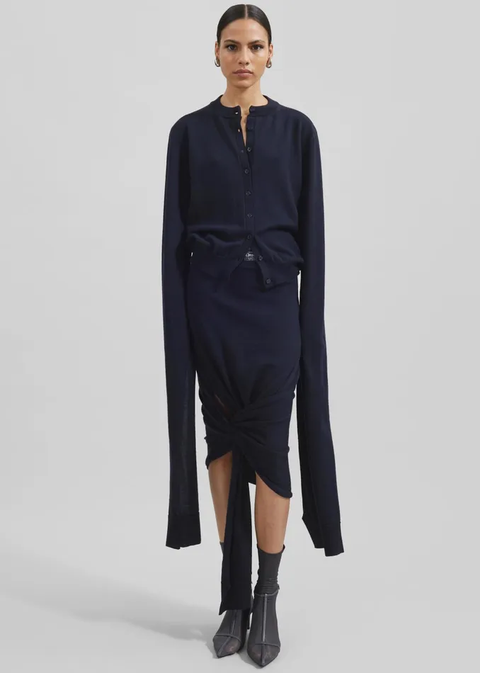 Women Coperni Knotted Sleeved Cardigan 8211 Blue The Frankie Shop Knitwear