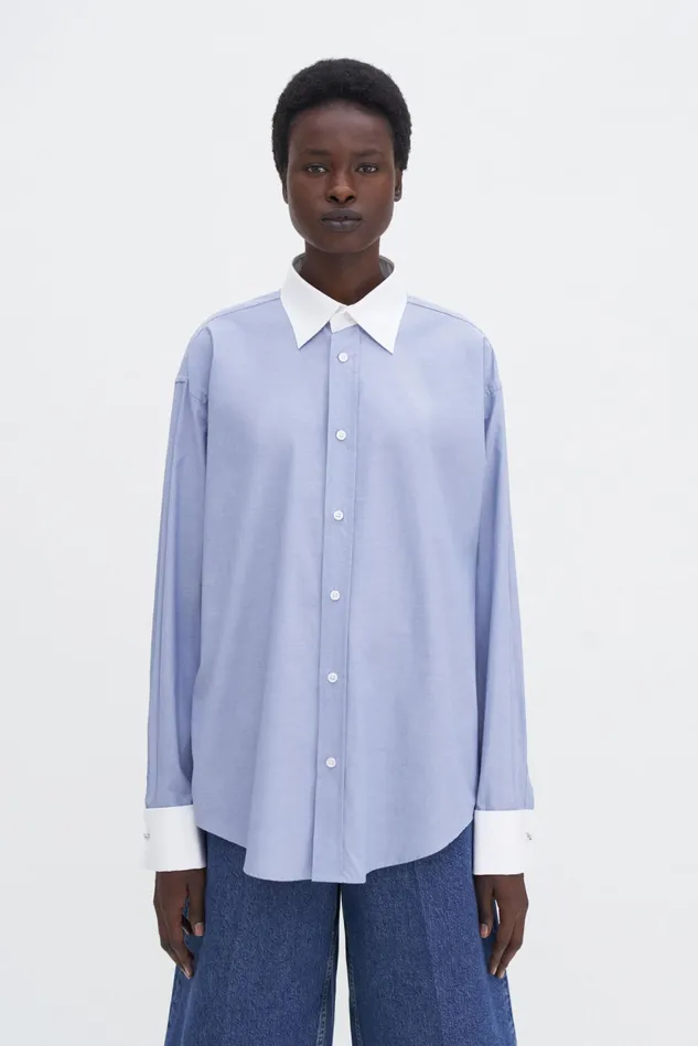 Women Cotton Tuxedo Shirt Steel Blue Filippa K Shirts and Blouses