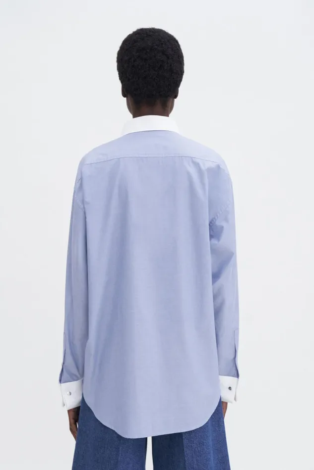 Women Cotton Tuxedo Shirt Steel Blue Filippa K Shirts and Blouses