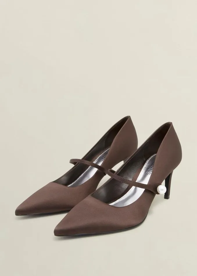Women Court Shoes Hobbs Blake Mary Jane Satin Courts Deep Brown