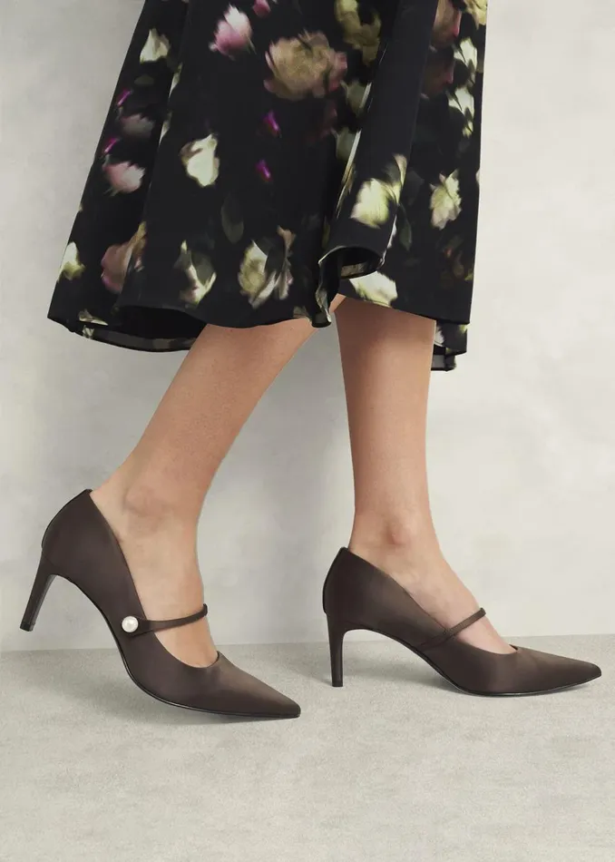 Women Court Shoes Hobbs Blake Mary Jane Satin Courts Deep Brown