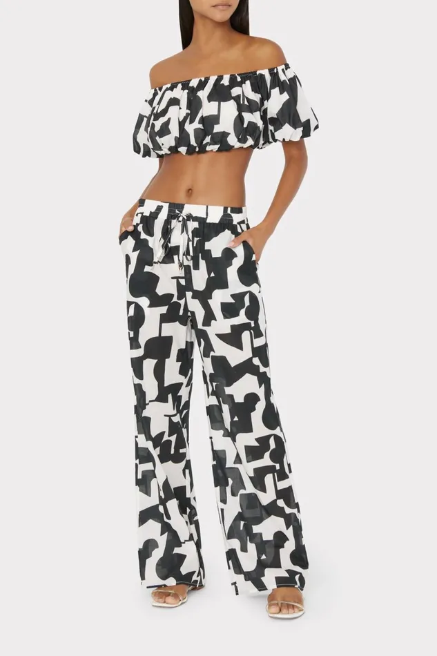 Women CoverUps Milly Mason Modern Geo Off The Shoulder Top Blackecru