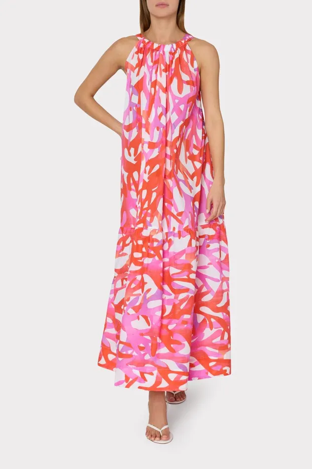 Women CoverUps Milly Under The Sea Halter Maxi CoverUp Dress Pink Multi
