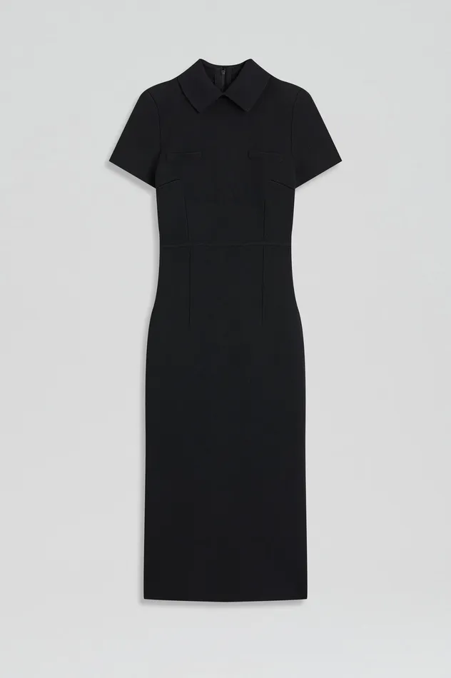 Women CREPE KNIT COLLAR DRESS BLACK Dresses Scanlan Theodore Women CREPE KNIT COLLAR DRESS BLACK Dresses Scanlan Theodore