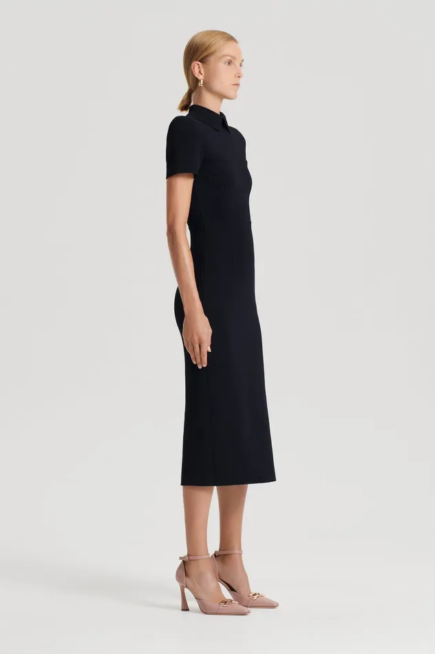 Women CREPE KNIT COLLAR DRESS BLACK Dresses Scanlan Theodore Women CREPE KNIT COLLAR DRESS BLACK Dresses Scanlan Theodore