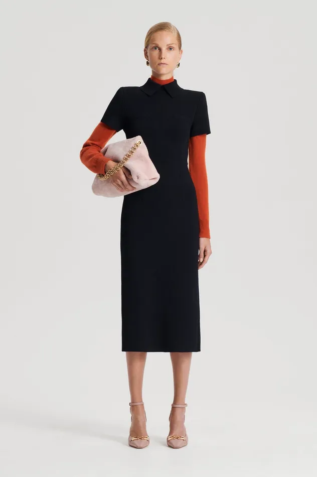 Women CREPE KNIT COLLAR DRESS BLACK Dresses Scanlan Theodore Women CREPE KNIT COLLAR DRESS BLACK Dresses Scanlan Theodore