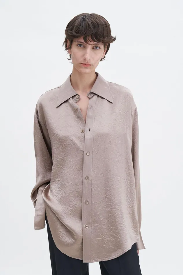 Women Crinkle Shirt Dark Taupe Filippa K Shirts and Blouses
