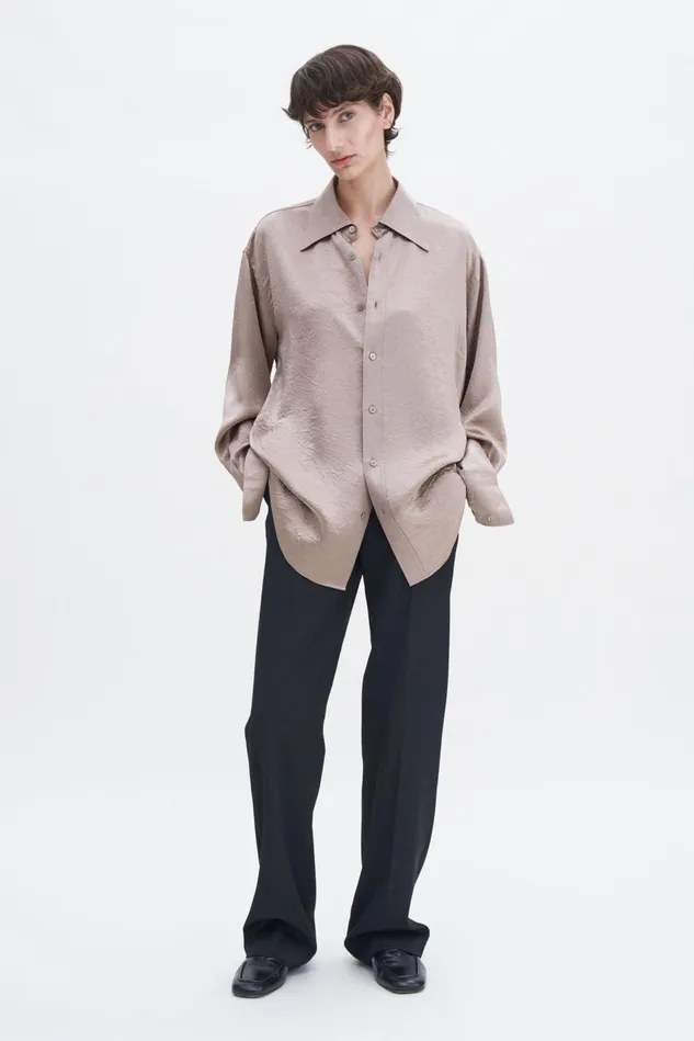 Women Crinkle Shirt Dark Taupe Filippa K Shirts and Blouses