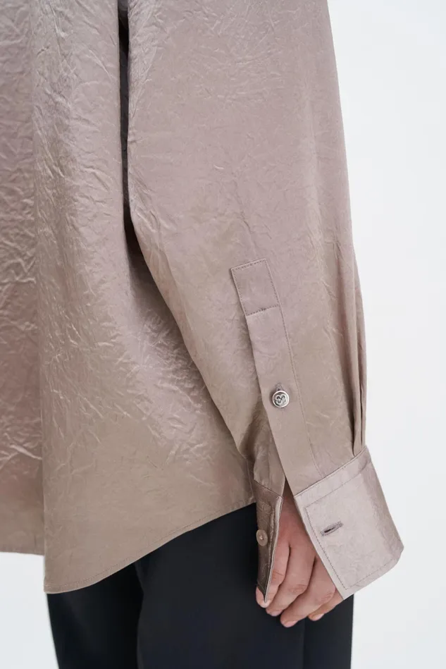 Women Crinkle Shirt Dark Taupe Filippa K Shirts and Blouses