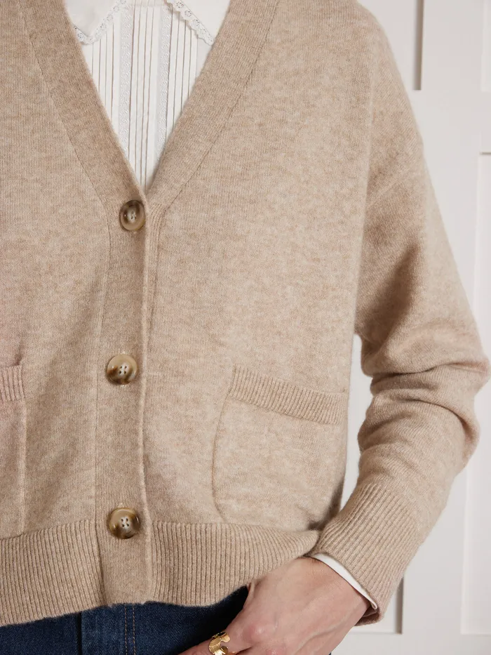 Women Cyrillus Clothing Button Cardigan With VNeckline Beige Chine