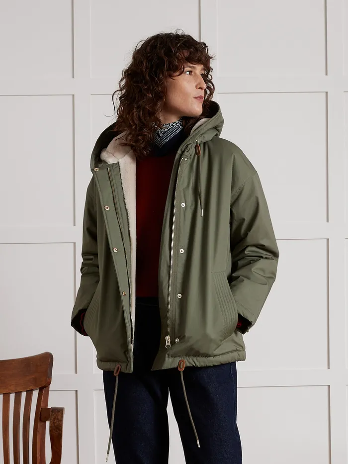 Women Cyrillus Clothing FauxFur Lined Short Parka Argile