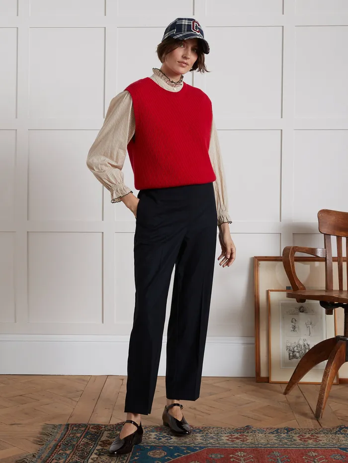 Women Cyrillus Clothing Jeanne Plain Straight Trousers Encre