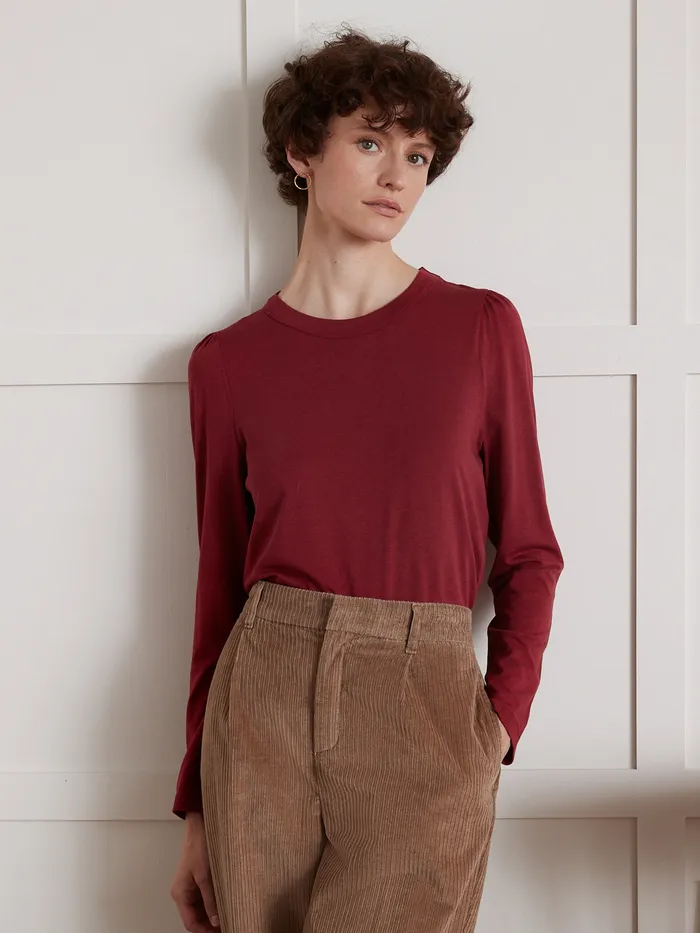 Women Cyrillus Clothing Lyocell And Cotton TShirt With Long Sleeves Rhubarbe
