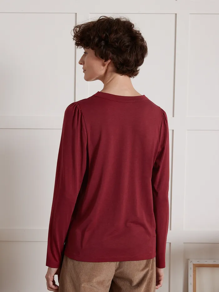 Women Cyrillus Clothing Lyocell And Cotton TShirt With Long Sleeves Rhubarbe