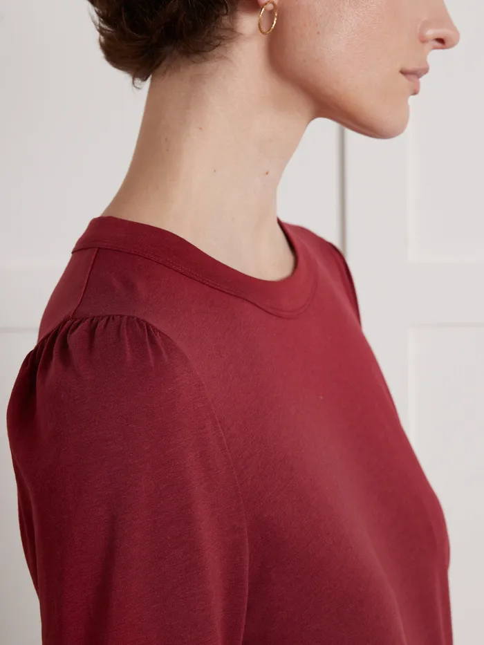 Women Cyrillus Clothing Lyocell And Cotton TShirt With Long Sleeves Rhubarbe