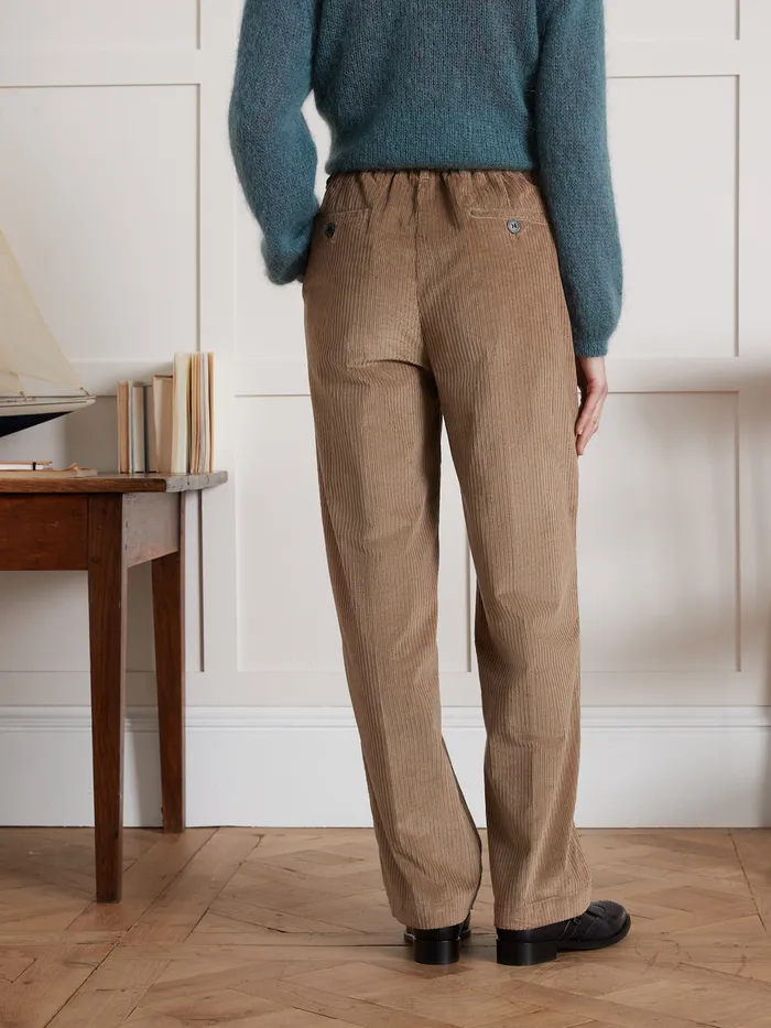 Women Cyrillus Clothing Pauline Pleated Corduroy Trousers Beige Taupe