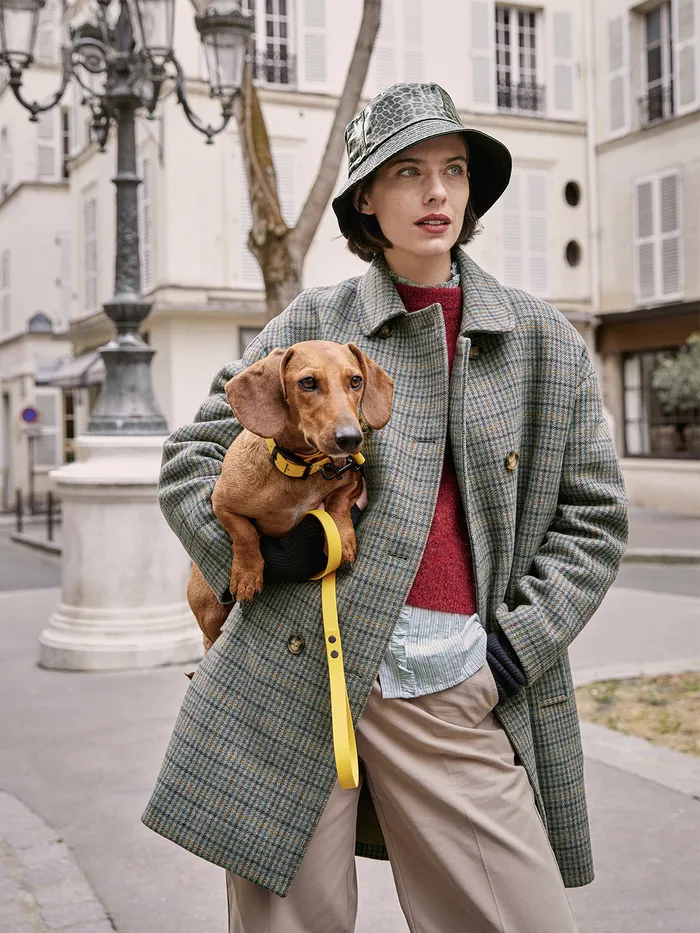 Women Cyrillus Clothing Wool Cloth Check Coat Carreaux Gris