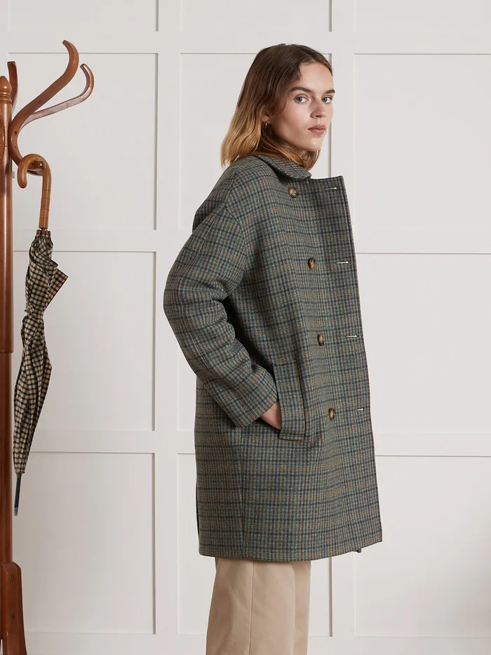 Women Cyrillus Clothing Wool Cloth Check Coat Carreaux Gris