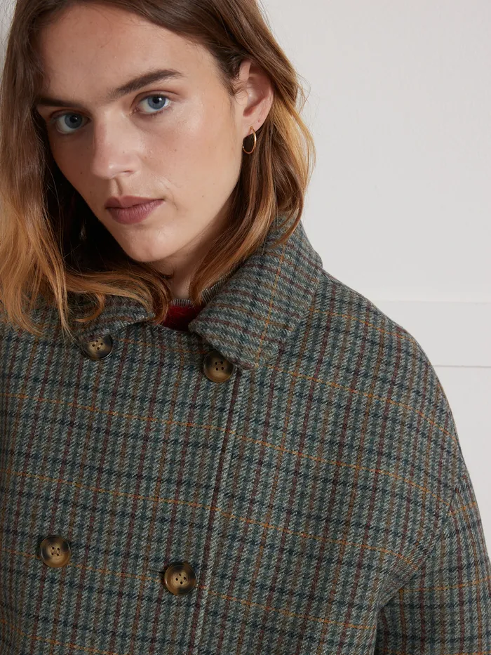 Women Cyrillus Clothing Wool Cloth Check Coat Carreaux Gris