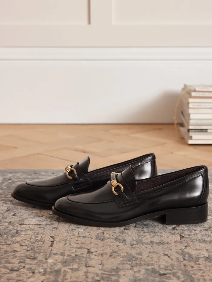 Women Cyrillus Shoes Bejeweled Leather Loafers Noir