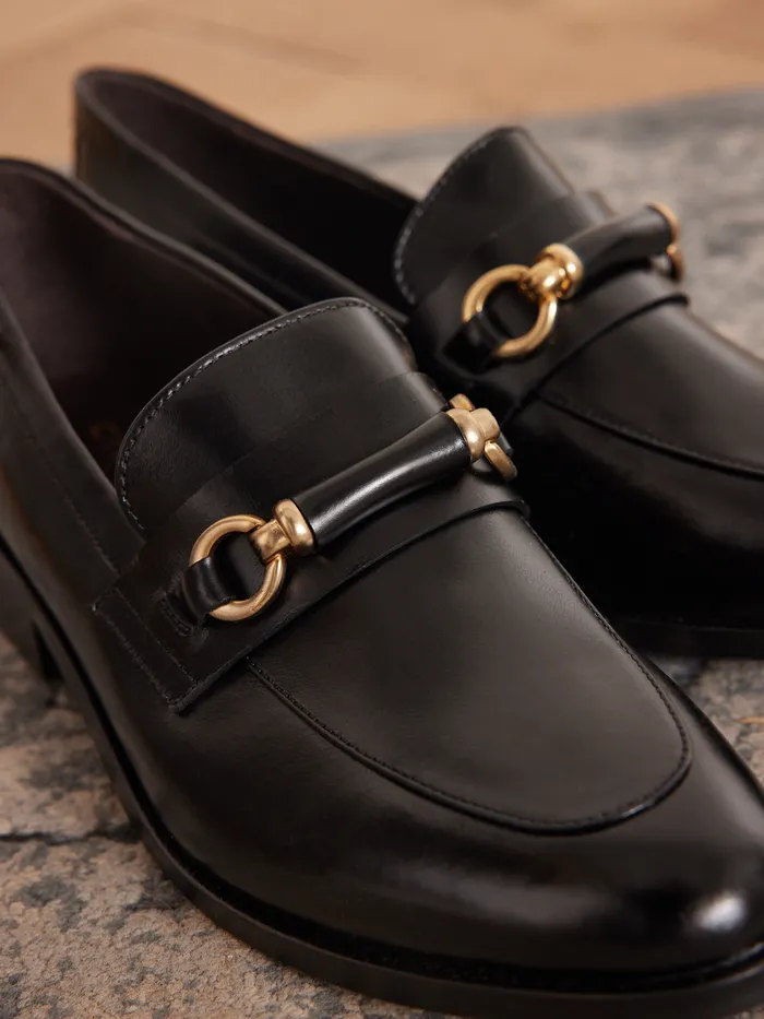Women Cyrillus Shoes Bejeweled Leather Loafers Noir