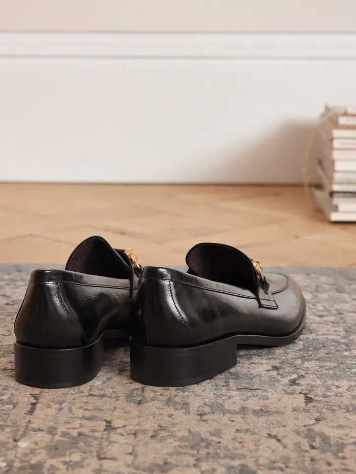 Women Cyrillus Shoes Bejeweled Leather Loafers Noir