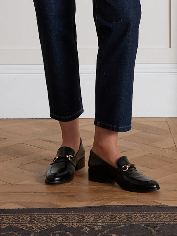 Women Cyrillus Shoes Bejeweled Leather Loafers Noir