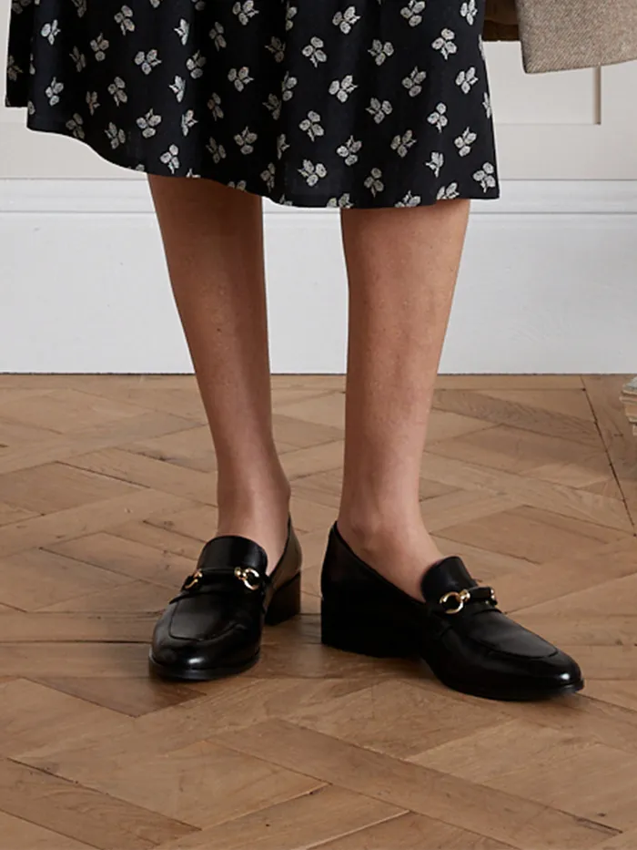Women Cyrillus Shoes Bejeweled Leather Loafers Noir