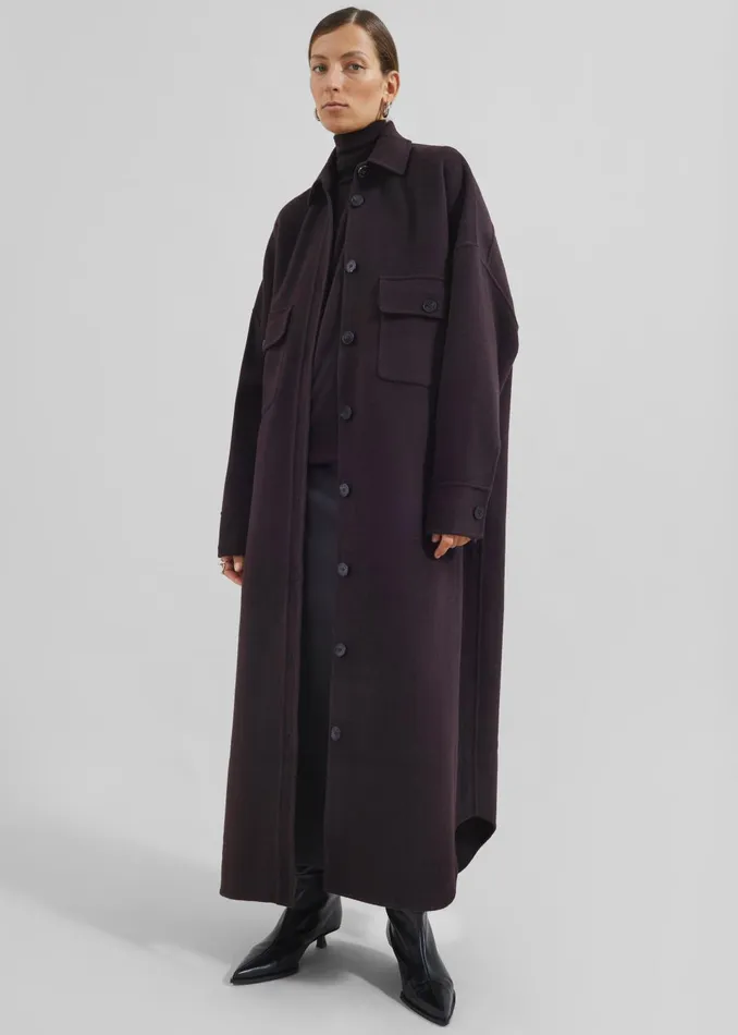 Women Dallas Wool Overcoat 8211 Dark Plum The Frankie Shop Outerwear